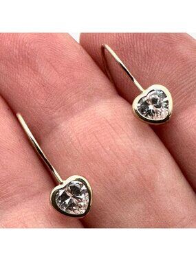 10K Yellow Gold Cubic Zirconia Heart Pierced 3/4" Pierced Earrings